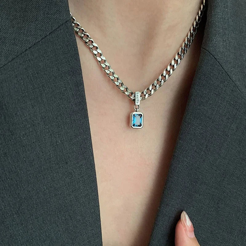 Cadena de Plata de Ley 925 Vintage Cuba con Colgantes de Circonitas Cuadradas, Collares Femeninos, Accesorios de Joyería para Mujer, Plata 925