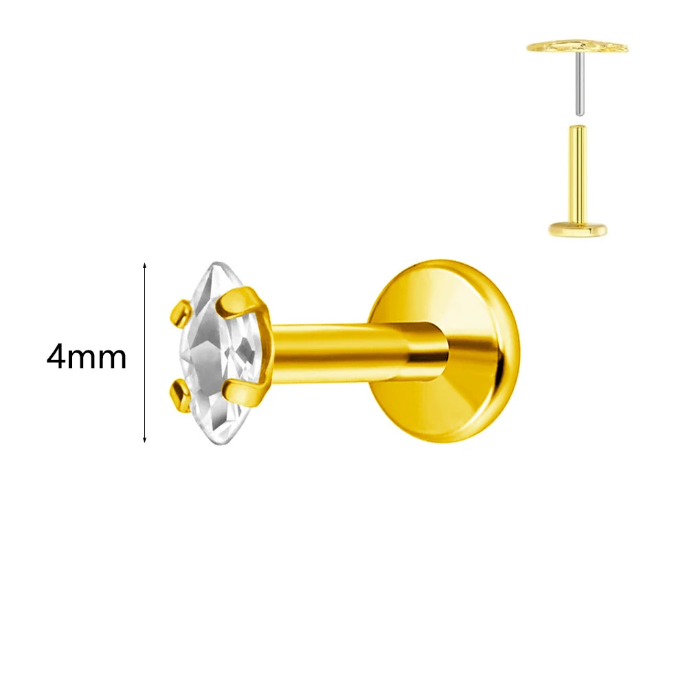 100 % G23 Titan Horse Eyes CZ Labret Piercing Push-in Multicolor Tragus Ohrstecker Gewindelos Knorpel Körperschmuck