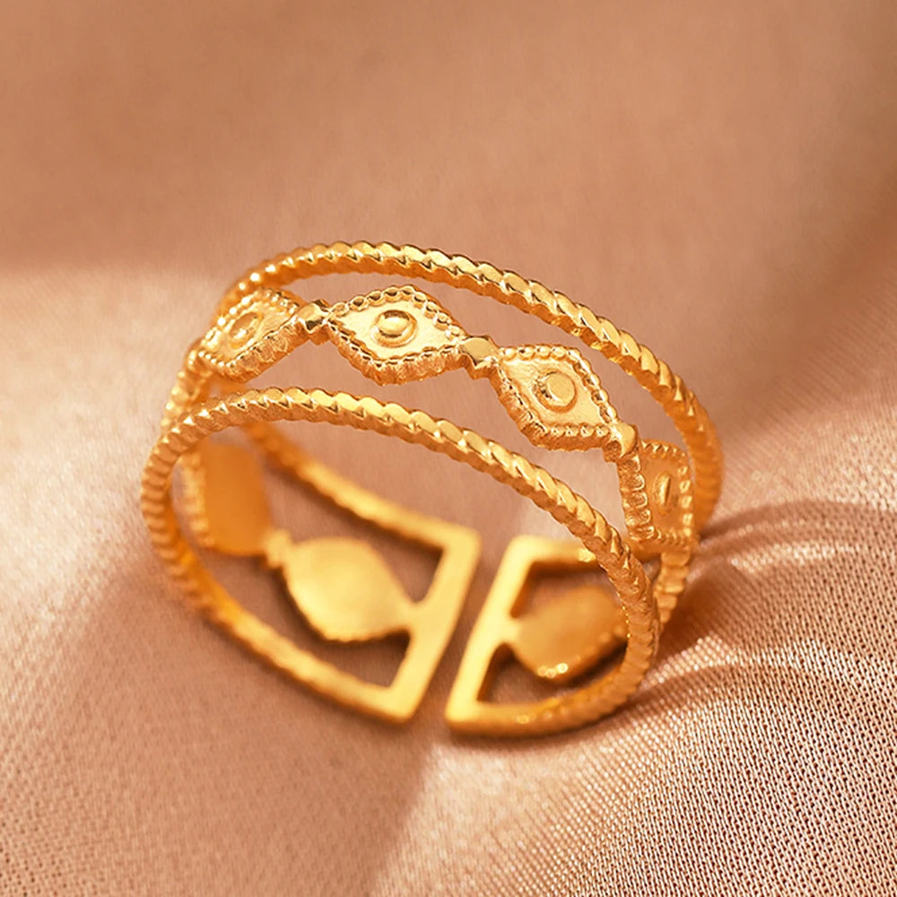 Edelstahlringe Vintage Exquisit Hohl Einstellbare Offene Statement-Ringe Leichte Luxus-Mode-Ringe für Frauen Schmuck Neu