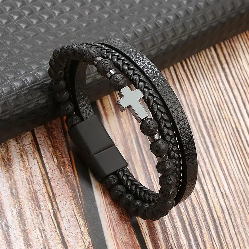 Klassisches Herren Lederarmband Neuer Stil Handgewebt Mehrschichtige Kombination Accessoire Mode Herrenschmuck Großhandel Dropshipping