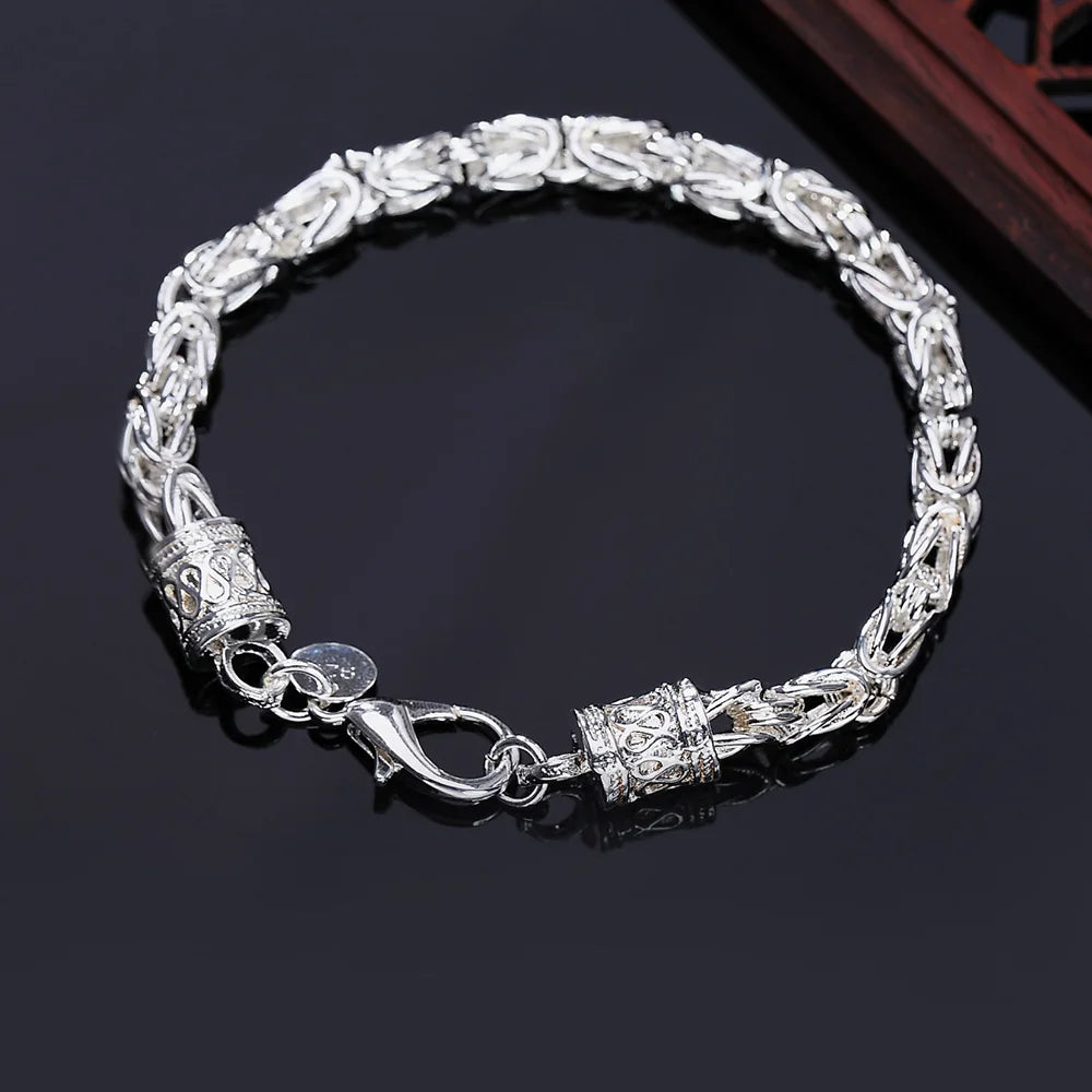925 Sterling Silber exquisites massives Kettenarmband Mode Charms Frauen Männer massiv Hochzeit süße schlichte Modelle Schmuck