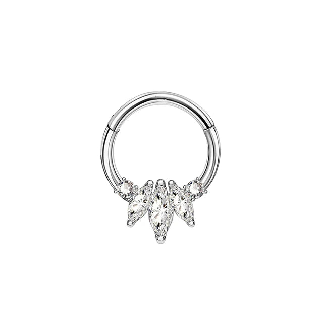 Anillo de nariz con flores, tabique, 100 % acero quirúrgico 316L, circonita, clicker, perforación Daith, cartílago de oreja, aro Helix, flores, gotas de agua