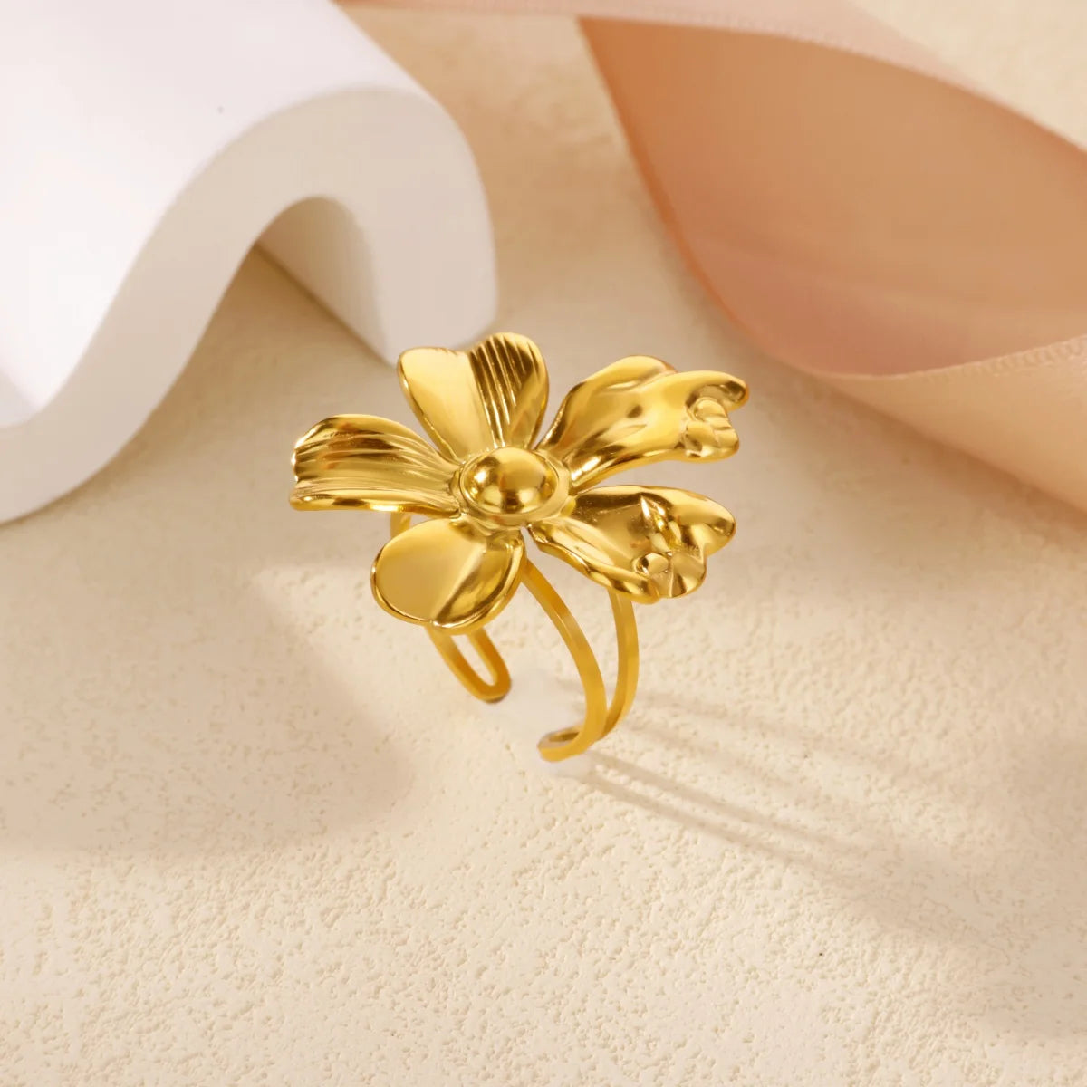 Edelstahl Gold Farbe Blumenringe für Frauen Mode Geometrischer Öffnungs-verstellbarer Fingerring Vintage Schmuck Geschenke