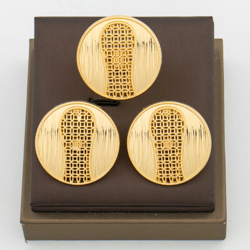 Dubai Goldfarbenes Schmuckset für Frauen, Hochzeiten, Braut, Ohrringe und Ring, brasilianisches Statement-Design, Clip-Ohrringe, Ringset, Alltag