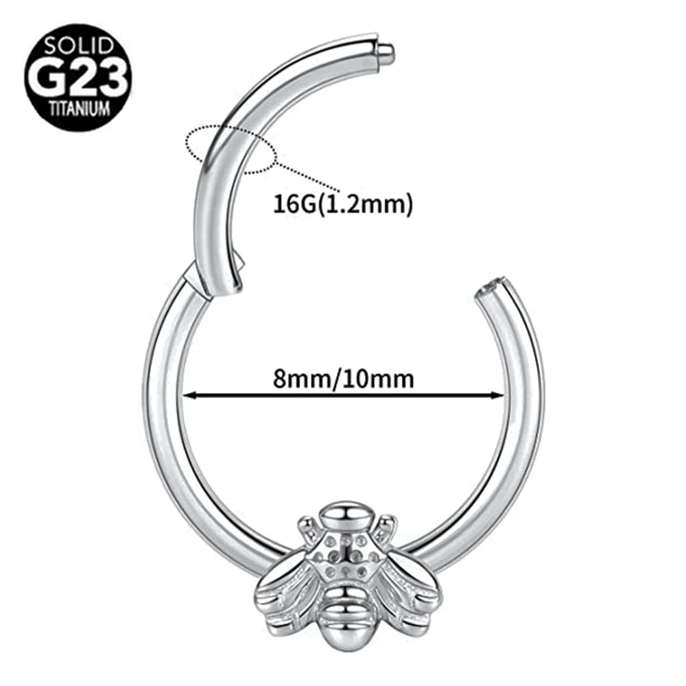 G23 Titanio Abeja Septum Aro Nariz Piercing Joyería Corporal 16G Segmento Lunar Serpiente Clicker Hélice Oreja Cartílago Corazón Daith Aro