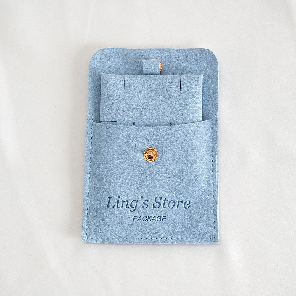 20/50/100Sets Personalized Logo Jewelry Microfiber Snap Bag 8x8cm Button Pouch Insert Luxury 6x6cm Cards Can Debossed Print Name