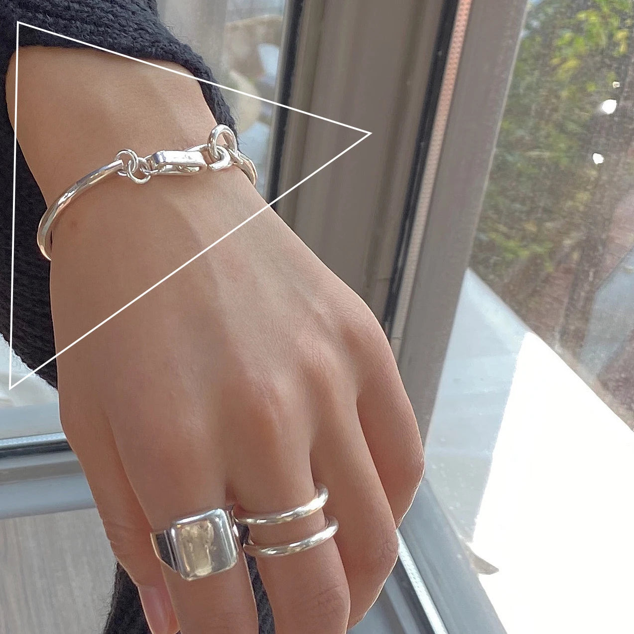 Sterling Silver plated Thai Silver Bracelet for Women Vintage Geometric Heart Love Lucky Punk Jewelry 2023 New Dropship