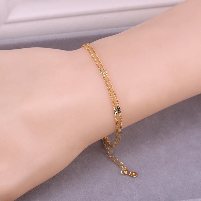 s925 Sterling Silber Doppelreihen Armband für Damen, elegant, schlicht, Süßwasser-Kette, Schmuck