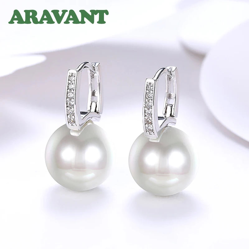 Aravant 925er Silber 18K Gold 12mm Perlen Ohrhänger für Frauen Hochzeit Mode Schmuck