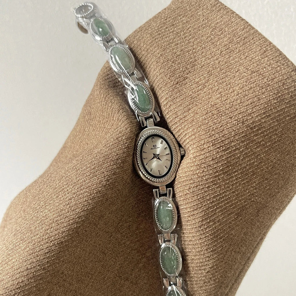 Natur-Jade-Armbanduhr Geschenk Frauen, Damenuhren Luxus Hochwertige Gold Quarzuhren, Elegante Damenarmbanduhren