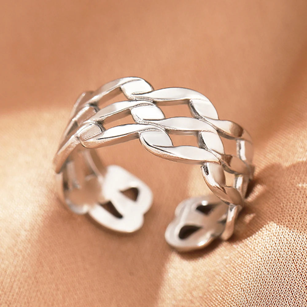 Edelstahlringe Vintage Exquisit Hohl Einstellbare Offene Statement-Ringe Leichte Luxus-Mode-Ringe für Frauen Schmuck Neu