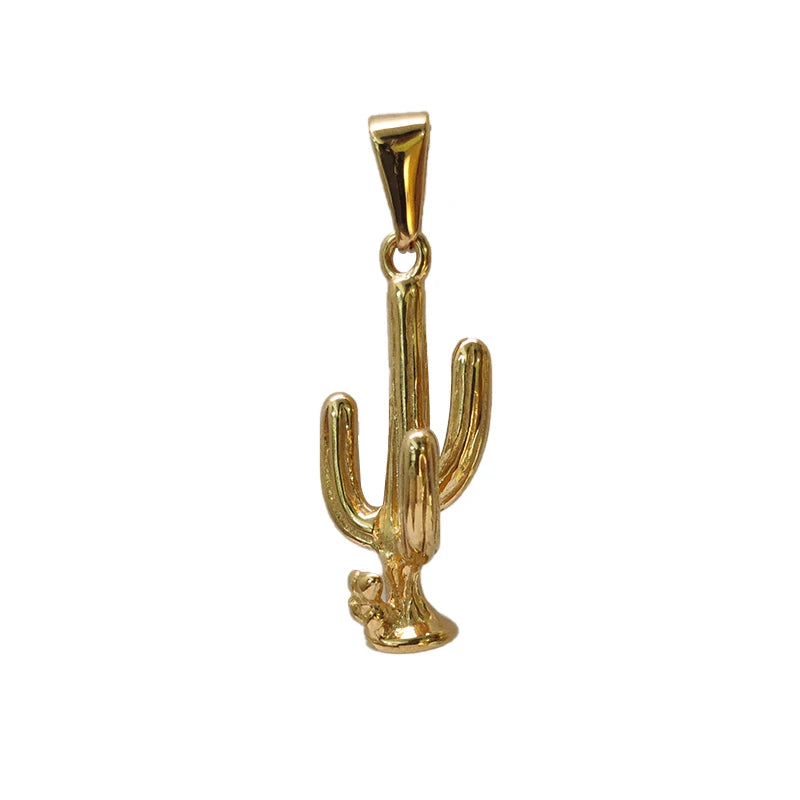 Collar con colgante de cactus de acero inoxidable bañado en oro de moda para hombres y mujeres - No se decolora, regalo ideal, joyería de moda