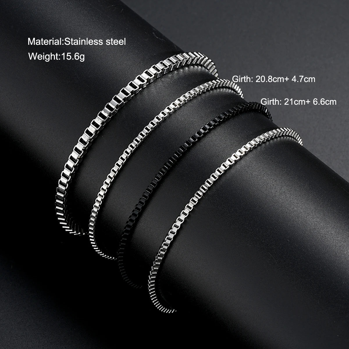 Neu 4tlg/Set Vintage Silberfarbene Box Chain Armbänder für Herren Goth Cuban Einstellbare Gliederarmbänder Charme Armreifen Paar Handschmuck Geschenke
