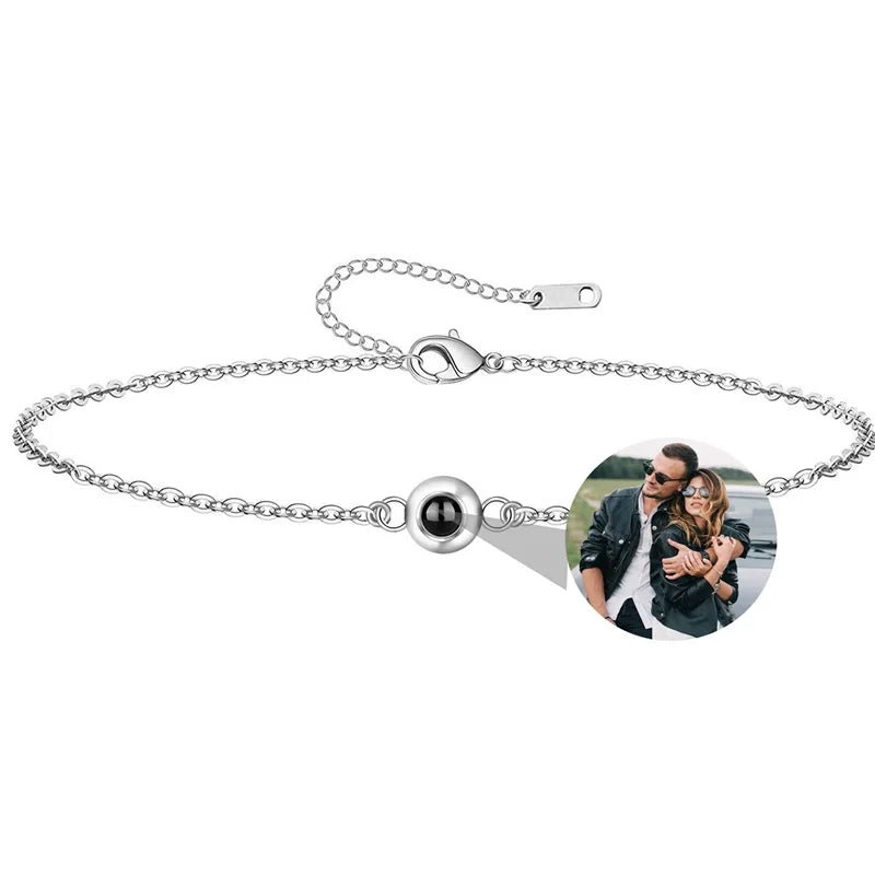 Personalisierte Foto-Armbänder mit Projektion – Armband mit Bild im Inneren, 100 Sprachen „Ich liebe dich“, Edelstahl-Armband
