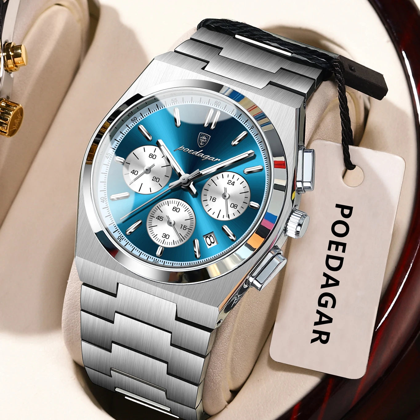 POEDAGAR Reloj de Lujo para Hombre Cronógrafo Fecha Acero Inoxidable Deporte Reloj de Pulsera para Hombre Impermeable Luminoso Moda Relojes de Cuarzo para Hombre