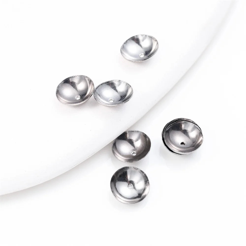 50 unidades de tapas de cuentas redondas de acero inoxidable de 3, 4, 5, 6, 8 mm, espaciadores, conectores para hacer collares y joyas DIY
