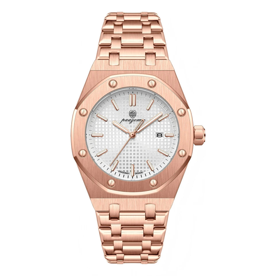 PAAZOMU Relojes de lujo para hombre, acero inoxidable, impermeable, luminoso, con fecha y semana, moda informal, reloj de cuarzo para hombre