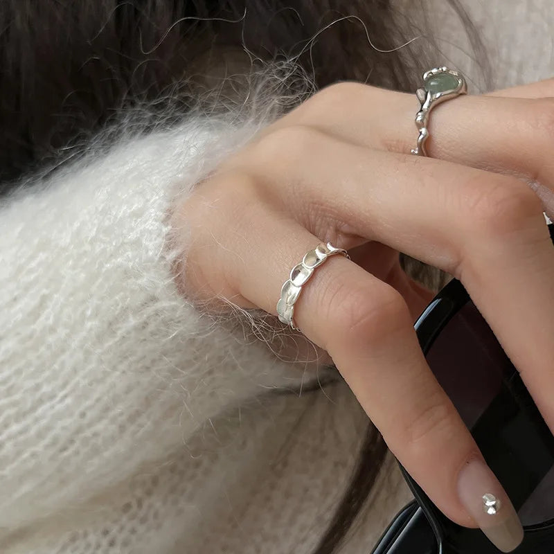 925 Sterling Silber vergoldeter Flüssiger Lava Hetian Jade Bambus Ring für Frauen Mädchen Geschenk Unregelmäßiger Vintage Schmuck Dropshipping