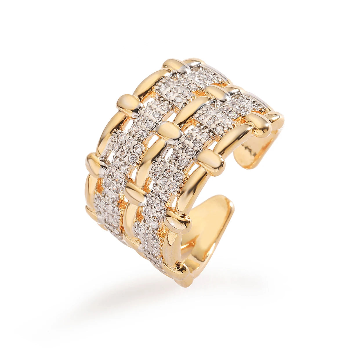 NEWBUY Luxuriöser AAA Zirkonia Pflaster-Setting Kupfer Hochzeitsschmuck Filigrane geometrische offene Ringe für elegante Frauen