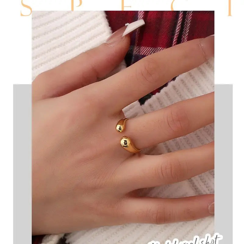 925er Sterlingsilber Glatte Doppelkügelchen Ringe für Frauen Verstellbarer goldfarbener geometrischer Hochzeits-Paarring Edelschmuck
