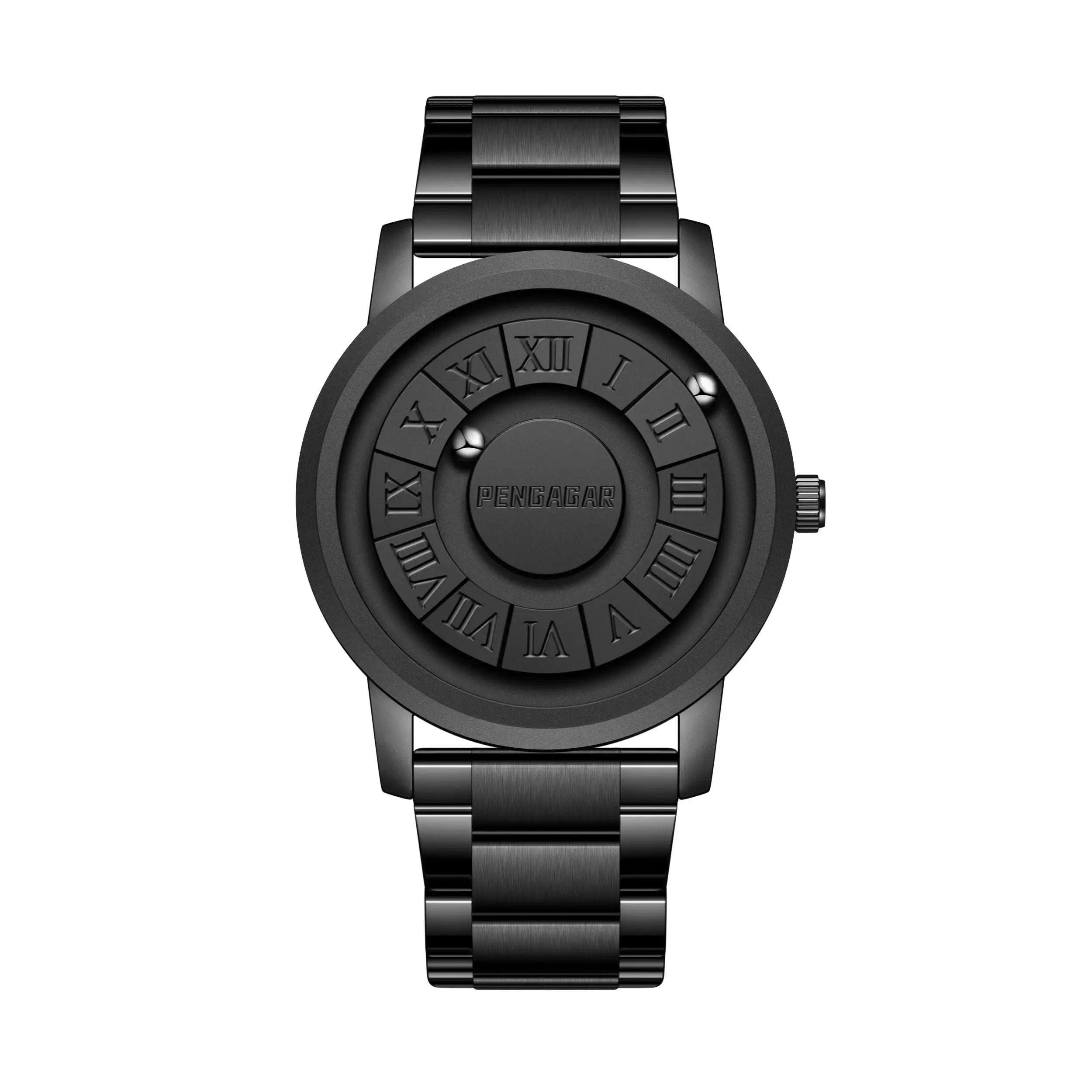 Relojes de hombre PENGAGAR, reloj de cuarzo de acero inoxidable, puntero de desplazamiento creativo, reloj de pulsera con fuerza magnética, Relogio Masculino + caja