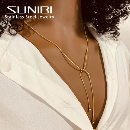 KOREANISCHE verstellbare Halskette aus Edelstahl für Damen, hochwertiges Design, goldfarbene Schlangenkette, Schmuck, Großhandel, Dropshipping