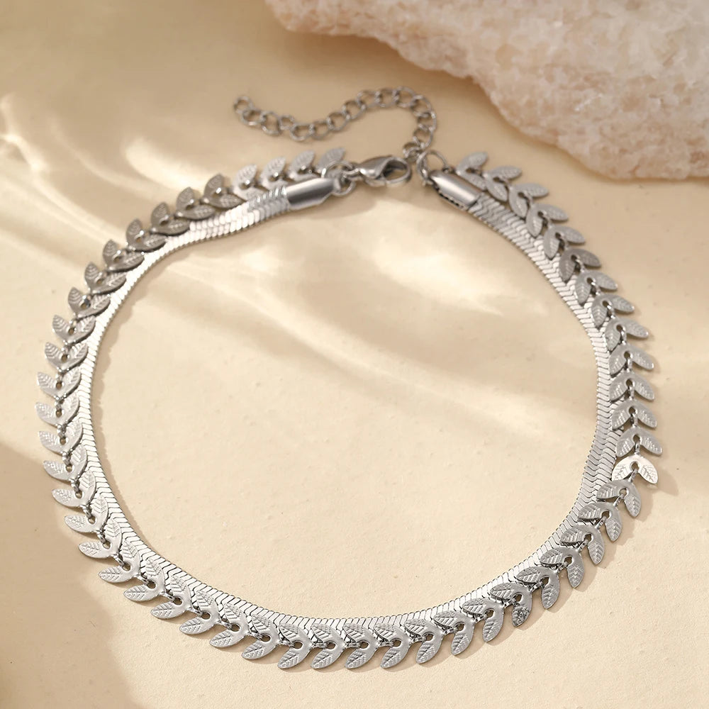 Stainless Steel Anklet Creative Splicing Wrap Around Leaf Design Blade Chain Anklet For Women Jewelry Goddess Banquet Fine Gifts
