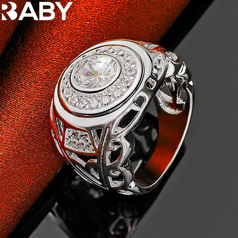 925 Sterling Silber Ringe der Größen 6-10 für Damen und Herren, runder großer Zirkonring, Mode-Hochzeits-Verlobungs-Charms, Party-Feinschmuck