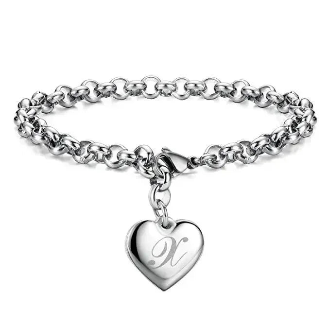 925 Sterling Silber Fein 26 Buchstaben Damen Herren Kette Armband Anhänger Herz Süß Hochzeit Persönlichkeit Schmuck Damen Geschenk Party 20cm