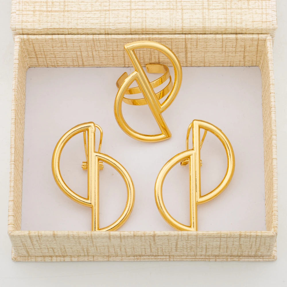 Ohrringe mit Ring Schmuckset für Afrikanische 18k Goldfarbe Clip Ohrringe Fingerring 2tlg. Set mit Geschenkbox Luxus Schmuck Braut