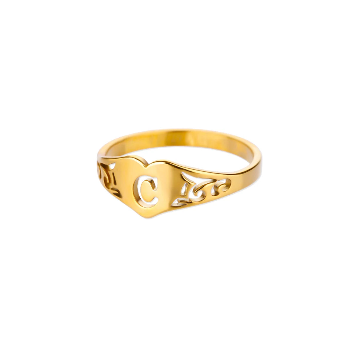 Anillos de corazón con letras iniciales huecas de moda para mujer, color dorado, acero inoxidable, anillo con letras de la A a la Z, regalo de joyería estética para boda
