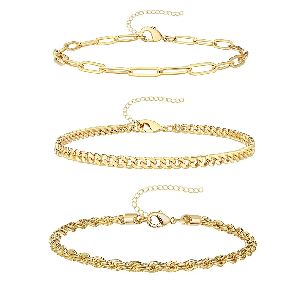 3tlg. Edelstahl Strand-Fußkettchen-Set für Damen, wasserdicht, Schlangen-Gedrehte Seilkette, Fußschmuck, Mädchen, Sommer-Knöchelarmband