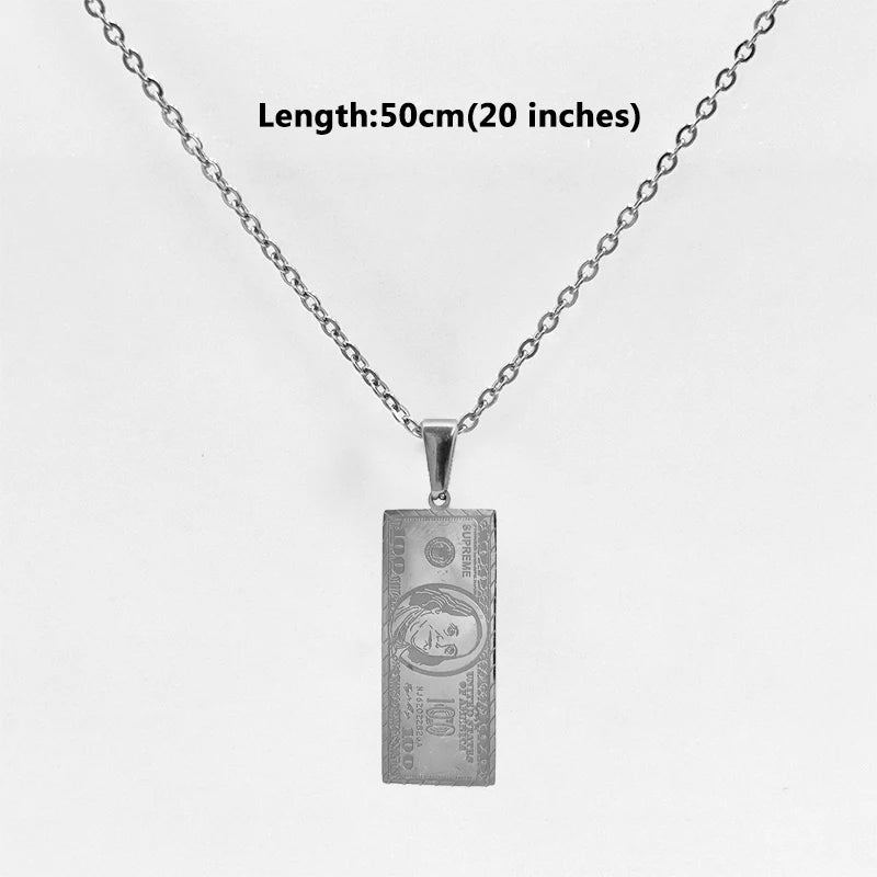 Colgante impermeable con dije de barra chapado en oro de 18 quilates, acero inoxidable, diseño de dólar estadounidense, personalizado