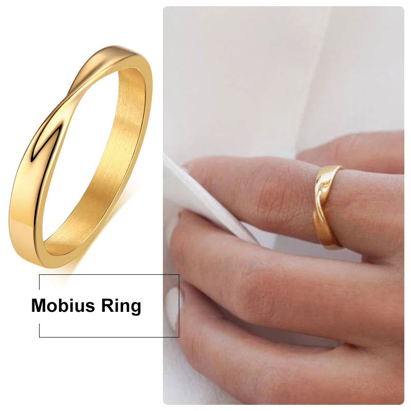 Amuleto de anillo Mobius de 3 mm de acero inoxidable, anillo de boda Mobius trenzado para mujer, regalos de amor infinito