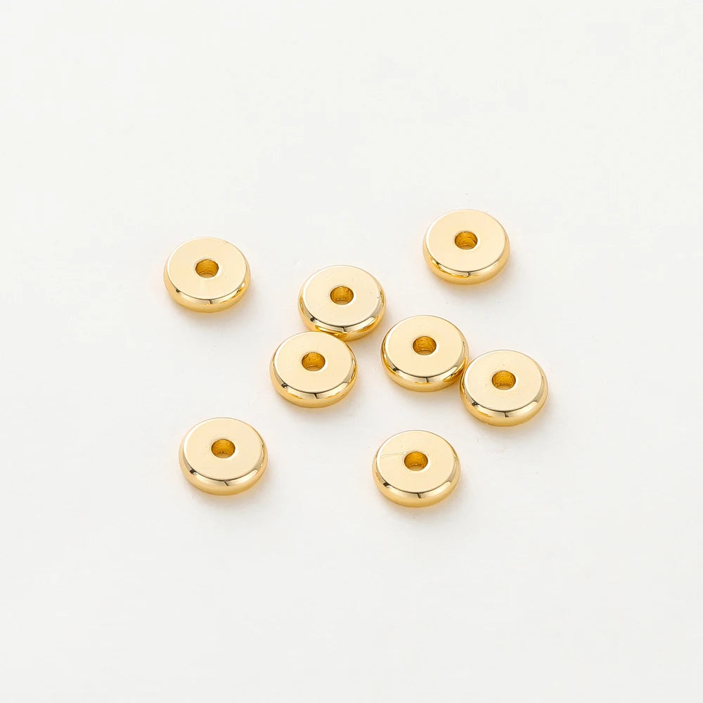 50 Stk./Los 14K/18K Vergoldetes Messing 4mm 5mm 6mm Runde Spacer Perlen Flache Armbandperlen für DIY Schmuckzubehör