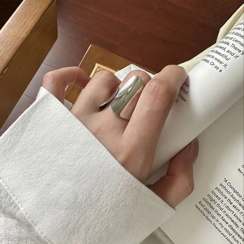 Anillos de puño minimalistas plateados para parejas, nueva moda, patrón suave creativo, joyería geométrica para fiesta, regalos