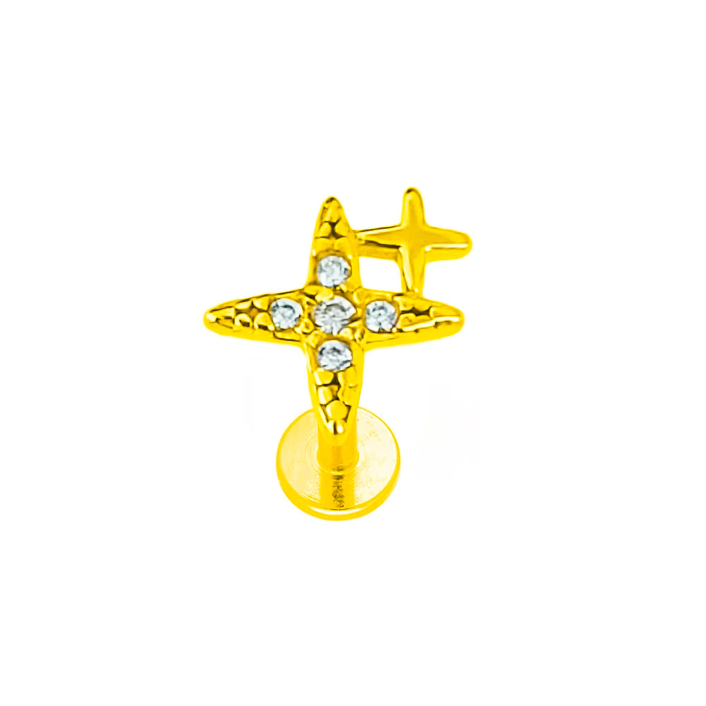 ASTM F136 G23 Titan Blattzweig Push-In Threadless Labret Piercing 16/18/20G Ohrstecker Knorpel Großhandel Körperschmuck
