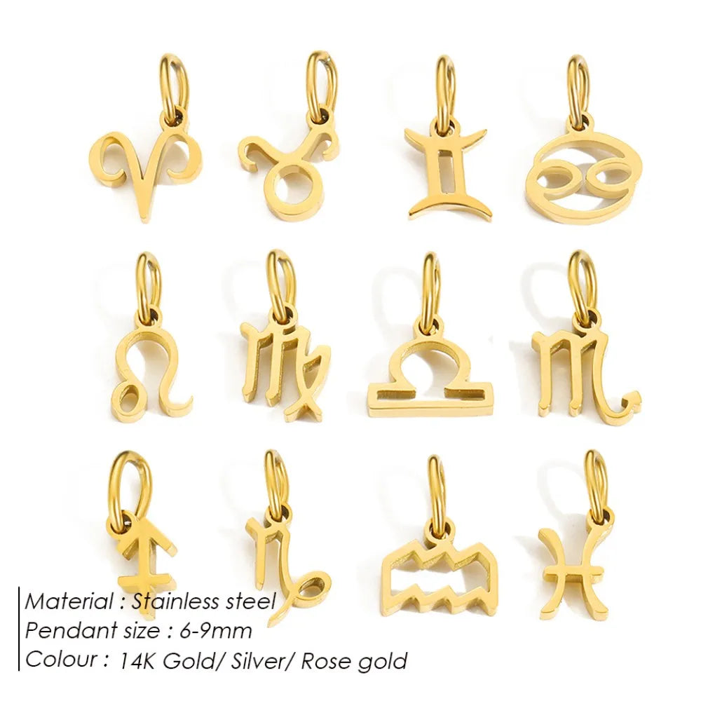 10PCS Stainless Steel Star Zodiac Sign 12 Constellation Pendant Accessories for Necklace Women Man Jewelry Gifts Wholesale