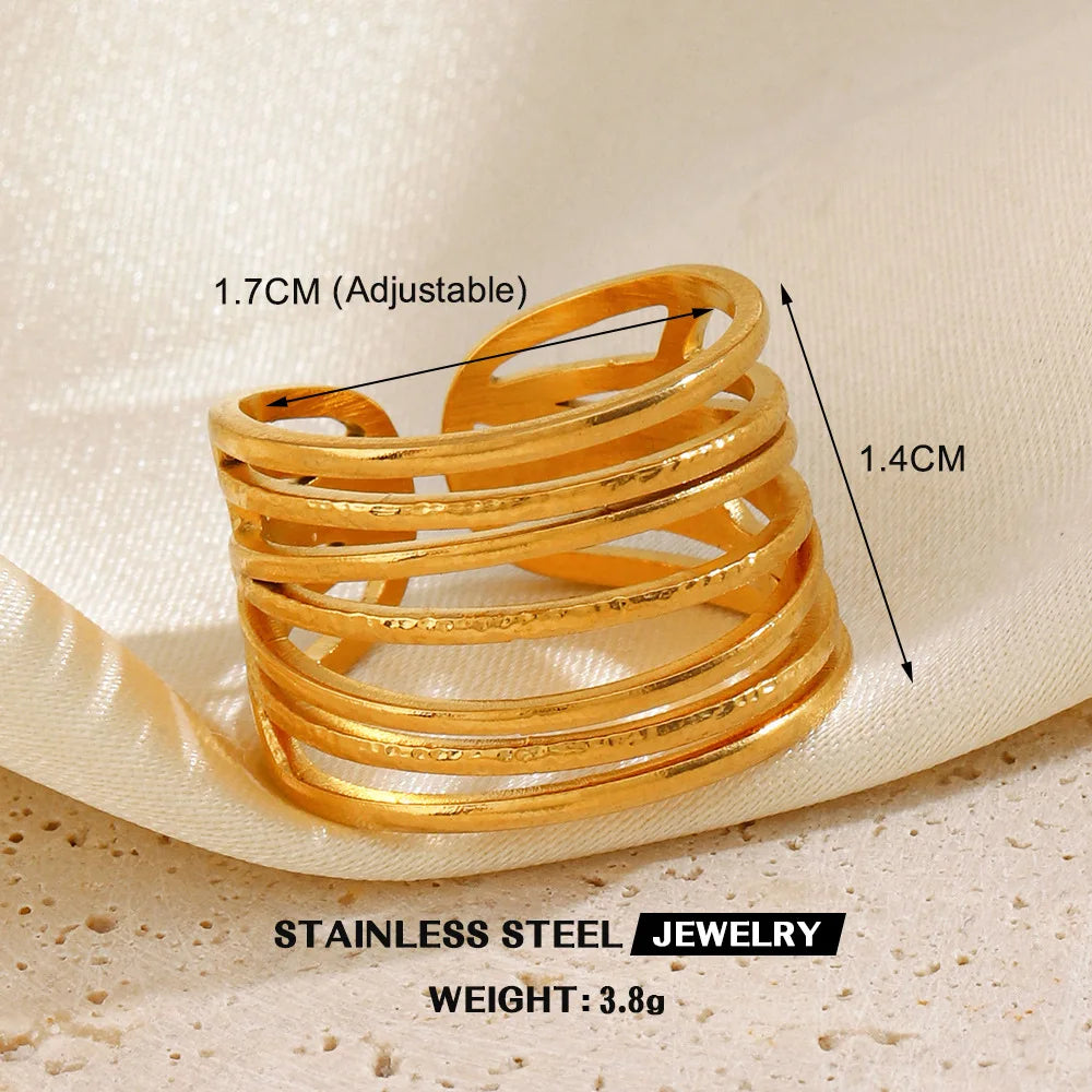 1 Stück Edelstahl Goldfarben Ringe für Frauen Wasserdicht Geometrisch Offener Fingerring Mädchen Mode Alltag Schmuck Accessoires