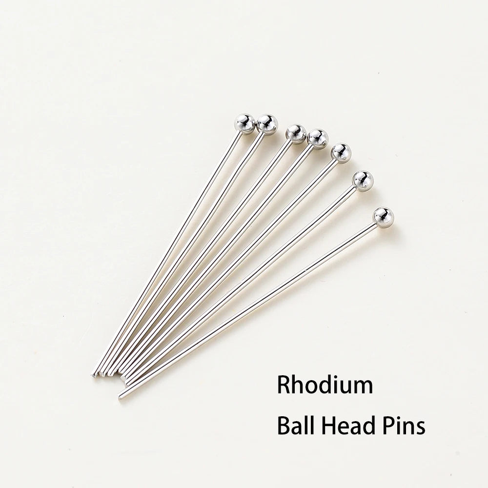 100 unidades/lote de 16-50 mm chapados en oro de 14K y 18K, alfileres de cabeza redonda para hacer joyas, accesorios de latón, metal, alfileres de cabeza plana y de ojal