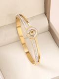 1 Stück 18K vergoldetes stapelbares Edelstahlarmband mit Kette und Kleeblatt-Design, Modischer Stil für Damen, Geeignet für Freizeit