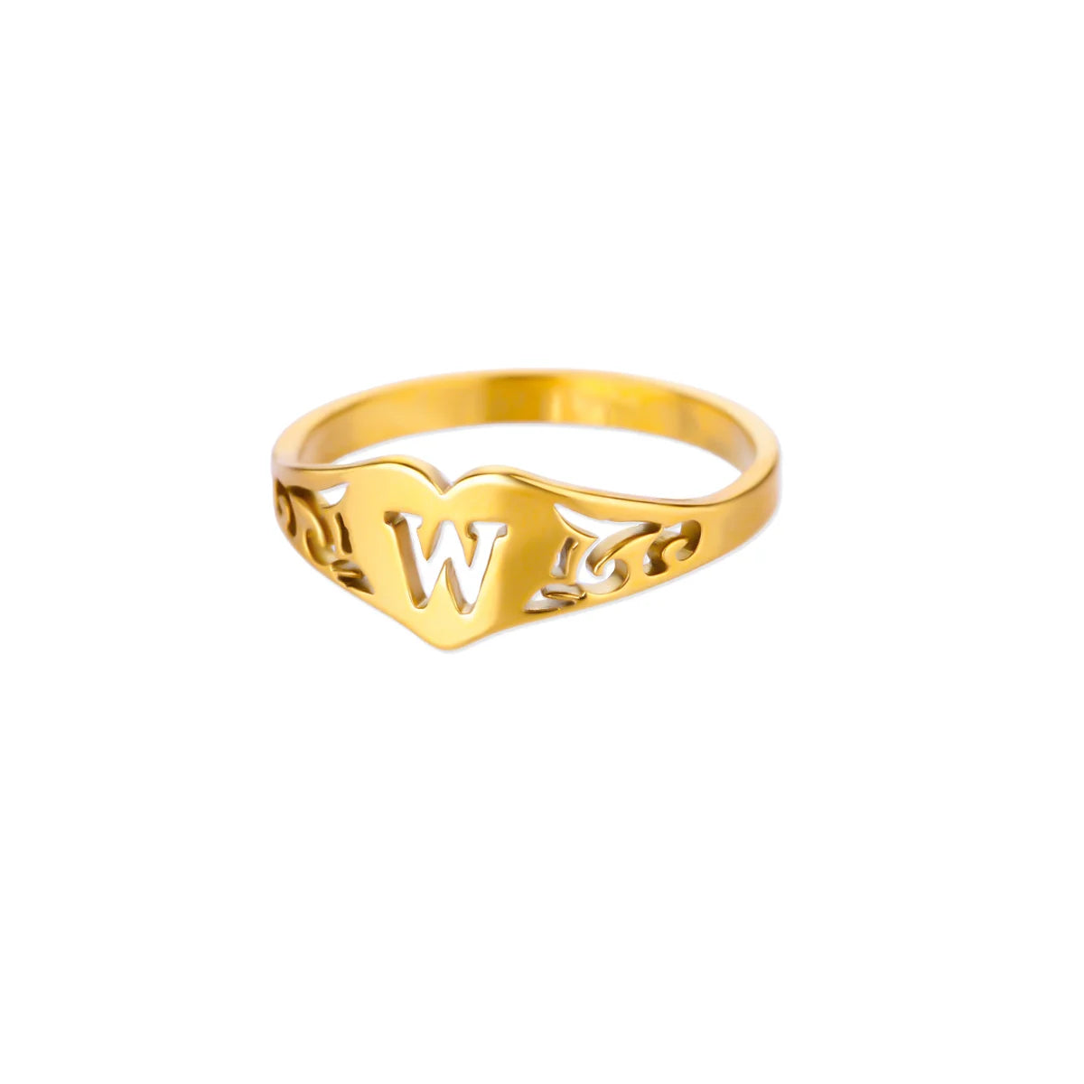 Anillos de corazón con letras iniciales huecas de moda para mujer, color dorado, acero inoxidable, anillo con letras de la A a la Z, regalo de joyería estética para boda
