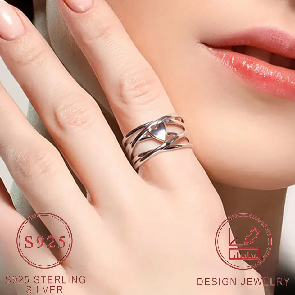 Chic französischer Stil 925 Sterling Silber Herzring Einzigartiges Design Damenschmuck Perfekt für Alltagsaccessoires