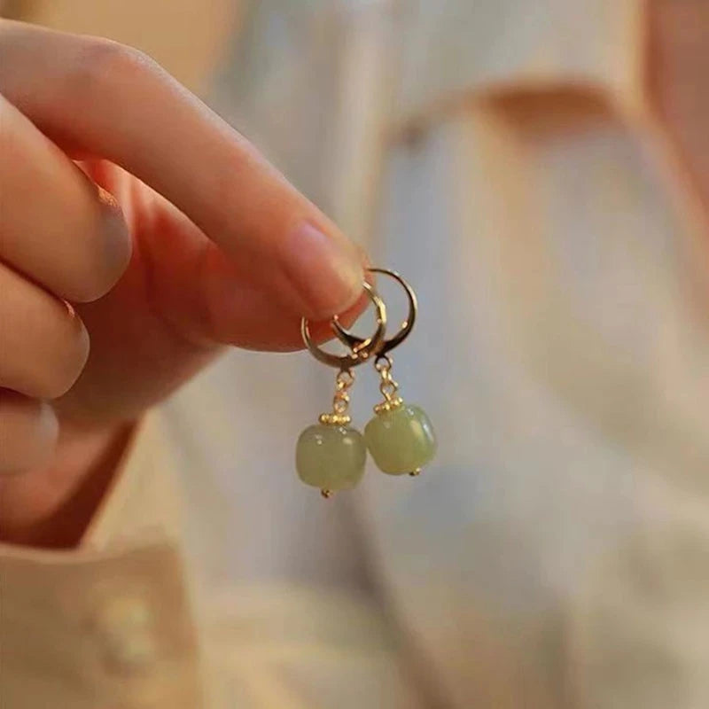 VENTFILLE Pendientes de Oro Hetian Jade para Mujer, Joyería Redonda Verde, Regalo para Niñas, Envío Directo al por Mayor