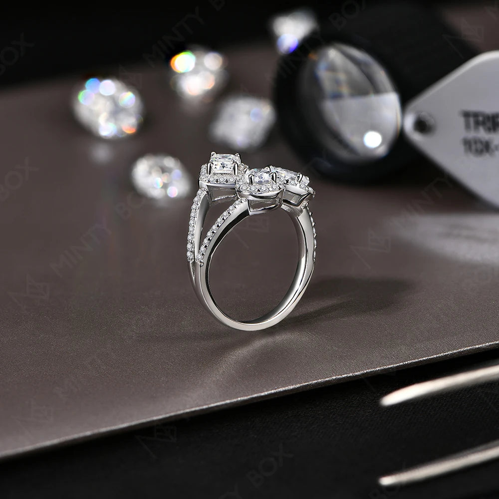MINTYBOX Dreistein Labor-Diamantring S925 Sterling Silber Moissanit-Ringe für Frauen 18K vergoldet Verlobung Party Geschenk