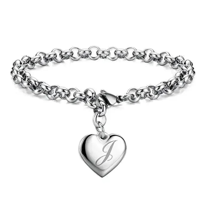 925 Sterling Silber Fein 26 Buchstaben Damen Herren Kette Armband Anhänger Herz Süß Hochzeit Persönlichkeit Schmuck Damen Geschenk Party 20cm