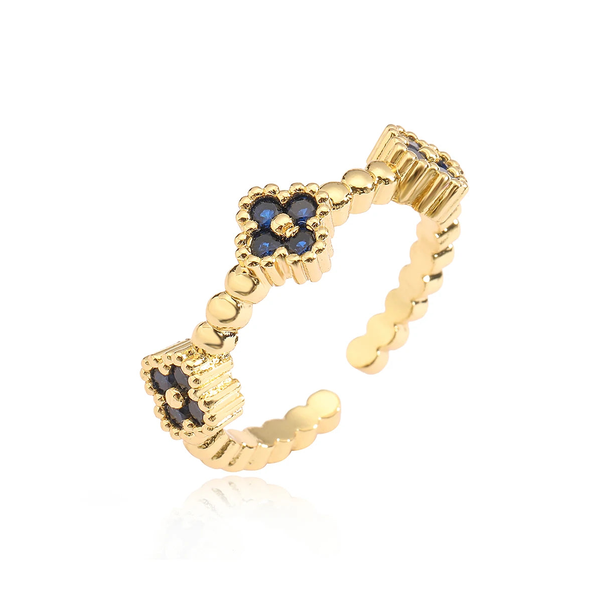 NEWBUY 2024 Top-Verkauf Goldfarbene offene Ringe für Damen Blau/Weiß/Grün/Rot CZ Zirkon Inlay Hochzeitsschmuck