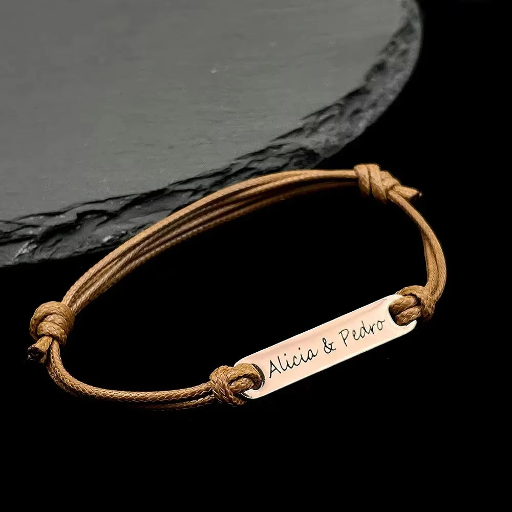 Personalisiertes Armband mit Wunschnamen, Edelstahl, Lederband, verstellbar, für Damen, Partnerarmband, Valentinstagsgeschenk