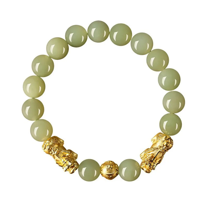 1 Stück Armband im chinesischen Stil Hotan Jade Pi Xiu Chinesisches mythologisches Element Pixiu-Armband Auf der Suche nach Wohlstand Gebetszubehör