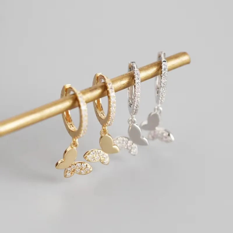 925 Sterlingsilber Schmetterling Creolen für Damen Glänzende Zirkonia Gold Silber Schmuck Geschenke